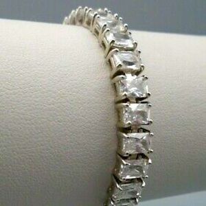 ADI Sterling Silver (925) Emerald Cut Cubic Zirconia Tennis Bracelet Thailand